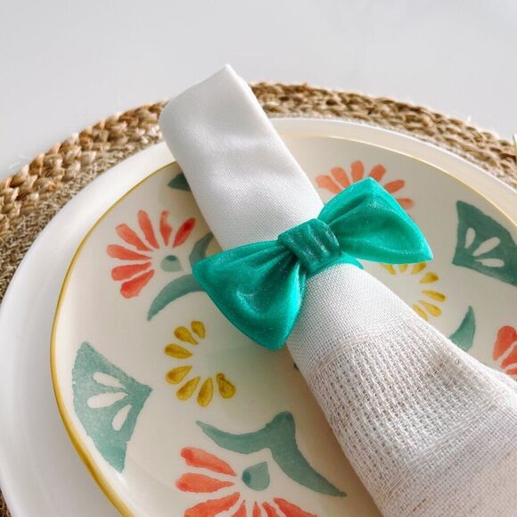 Stylish Bow Napkin Rings – Medium Green - Handmade - Wedding Party Event Planner - Picture 5 of 11